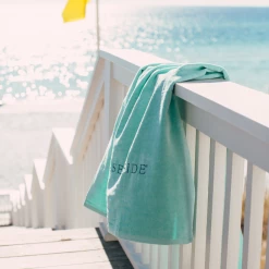 COTTONFRUIT Embroidered Mint Beach Towel