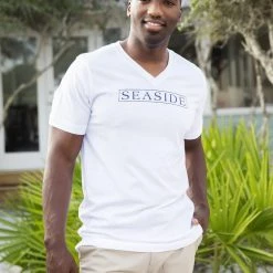 GARMENT GEAR White Seaside V-Neck Vintage Tee SEASIDE APPAREL