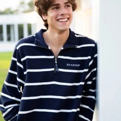 CHARLES RIVE SEASIDE APPAREL Navy & White Stripe Crosswind Quarter Zip Jacket