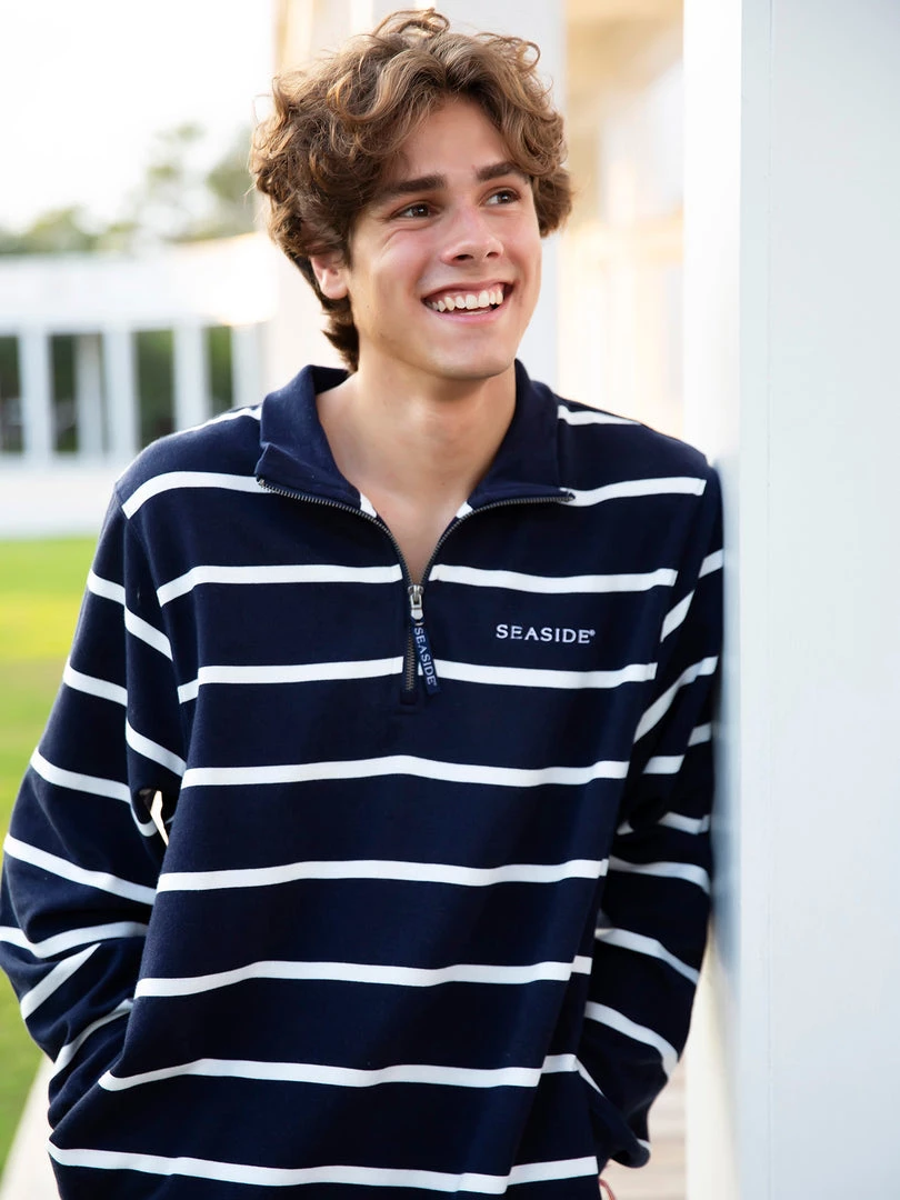 CHARLES RIVE SEASIDE APPAREL Navy & White Stripe Crosswind Quarter Zip Jacket 1 CHARLES RIVE SEASIDE APPAREL Navy & White Stripe Crosswind Quarter Zip Jacket