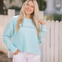 CHARLES RIVE Mint Cropped Ribbed Seaside Sweatshirt