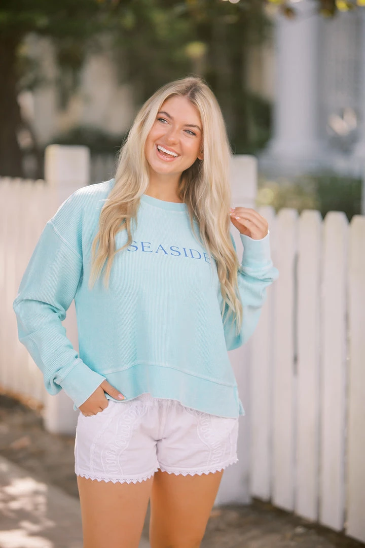 CHARLES RIVE Mint Cropped Ribbed Seaside Sweatshirt 2 CHARLES RIVE Mint Cropped Ribbed Seaside Sweatshirt
