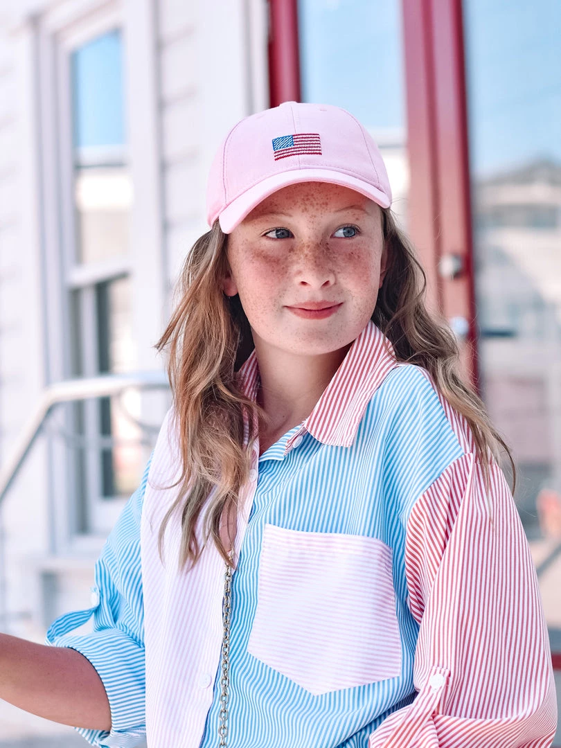 HARDINGLANE Youth Light Pink American Flag Hat 3 HARDINGLANE Youth Light Pink American Flag Hat